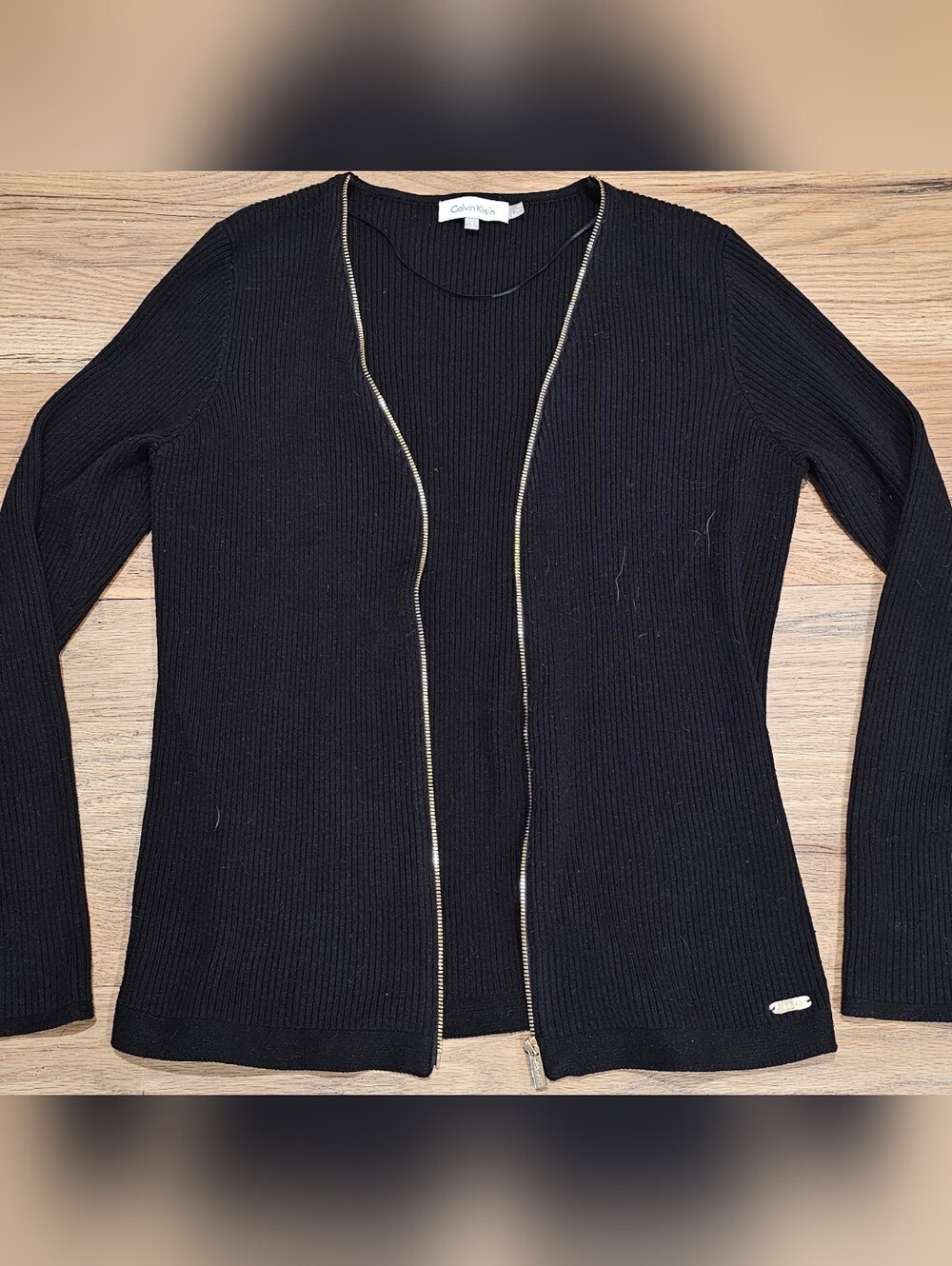 Calvin Klein Black Ribbed Zip-Front Women's Sweater
